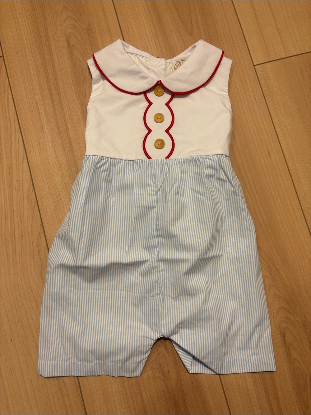 Toddler Contrast-Trim White & Light Blue Striped Romper